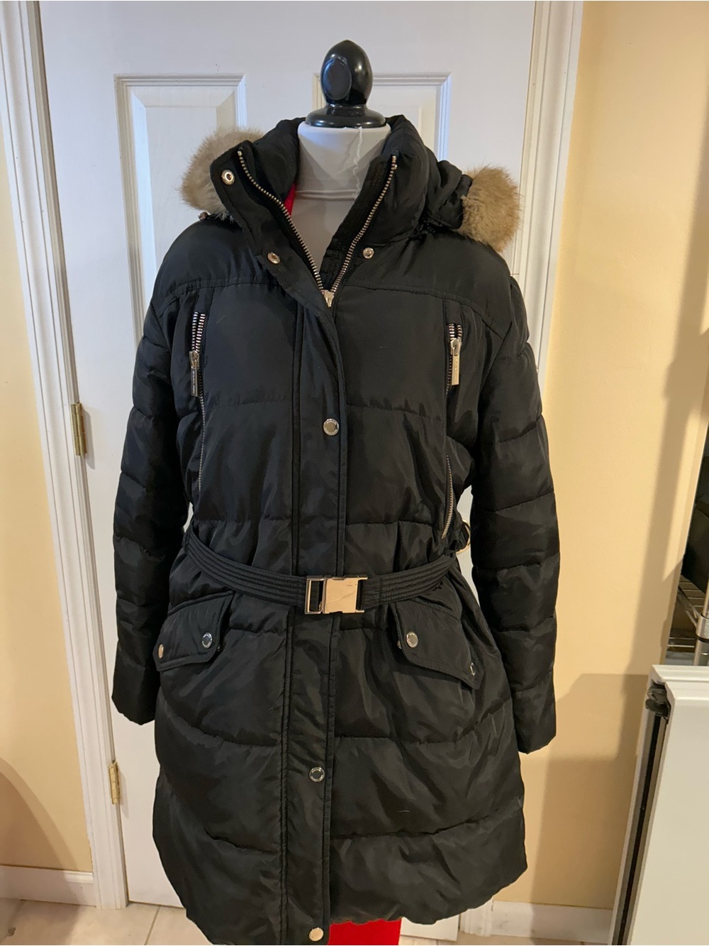 MICHAEL Michael Kors Faux-Fur-Trim Belted Puffer Coat HEAVY WINTER XL